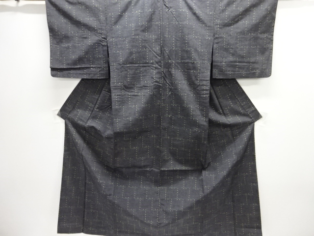 幾何学に十字絣織り出し手織り紬単衣着物